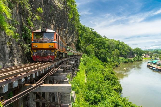 5η ημέρα: Ποταμός Κβάι τρένο Death Railway Μουσείο JEATH Μπαγκόκ Μετά το πρωινό μας, απολαμβάνουμε μία βόλτα με το Death Railway, το τρένο σε μια σιδηροδρομική γραμμή που ξεκίνησε να κατασκευάζεται