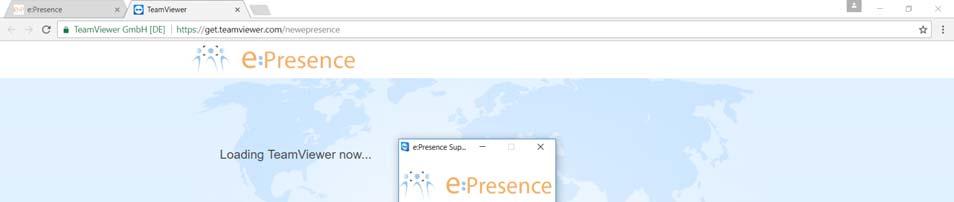 Εκεί, θα πρέπει να πατηθεί το μπλε κουμπί «e:presence Quick Support», από όπου θα ζητηθεί μέσω της σελίδας του Team Viewer από τον χρήστη να κατεβάσει και να τρέξει το