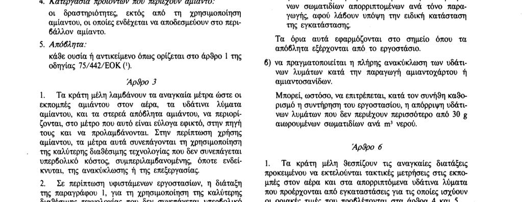 επεξεργασία των ακόλουθων προϊόντων με χρήση ακατέργαστου αμίαντου : αμιαντοτσιμέντο ή προϊόντα αμιαντοτσιμέντου, υλικά τριβής από αμίαντο, διηθητικά υλικά από αμίαντο, υφάνσιμες ύλες αμίαντου,