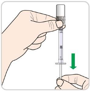 Θα δείτε το υγρό φάρμακο να πηγαίνει από το φιαλίδιο στη σύριγγα. Πιέστε το λευκό έμβολο σε όλη τη διαδρομή του προς τα πίσω έτσι ώστε να στείλει το υγρό φάρμακο πίσω στο φιαλίδιο.