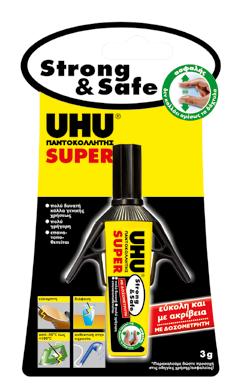 UHU ΚΟΛΛΑ ΓΕΝΙΚΗΣ ΧΡΗΣΕΩΣ SUPER STRONG & SAFE Η UHU Super Strong & Safe είναι μια εξαιρετικά δυνατή και πολύ γρήγορη κόλλα.