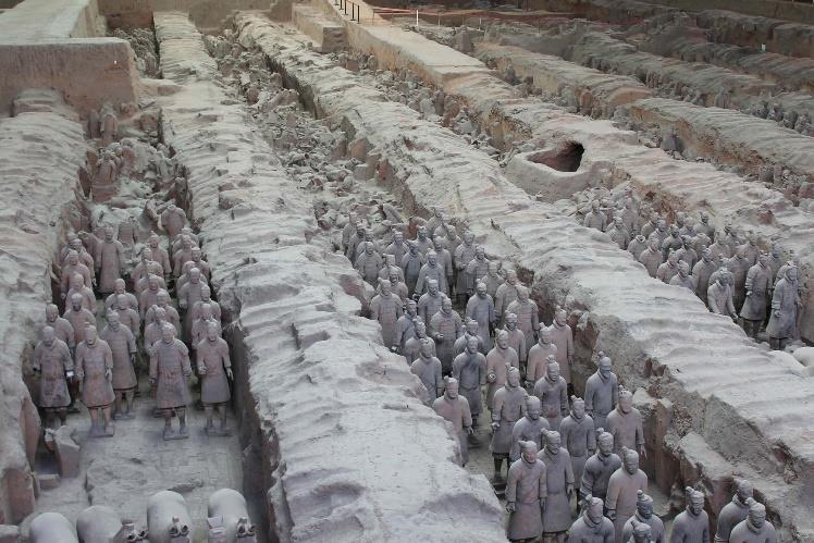 000 πήλινων στρατιωτών σε φυσικό μέγεθος, που στέκουν φύλακες στο Μαυσωλείο του αυτοκράτορα Τσιν Σι Χουάνγκ Τι, ο οποίος πέθανε πριν από περίπου 2.