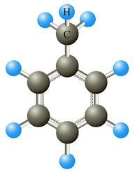 Ερωτήσεις Ασκήσεις Προβλήματα 3.6 Υπολογίστε την εκατοστιαία περιεκτικότητα κατά μάζα κάθε στοιχείου στο τολουόλιο, το οποίο παριστάνεται από το διπλανό μοριακό μοντέλο. 3.7 Ποιο περιέχει περισσότερο άνθρακα, 6,01 g γλυκόζης, C 6 Η 12 Ο 6, ή 5,85 g αιθανόλης, C 2 Η 6 Ο; 3.