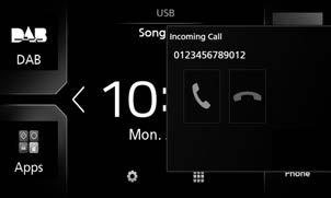 Έλεγχος Bluetooth ÑÑΛήψη μίας κλήσης 1 Αγγίξτε το [ ] για να απαντήσετε σε μια τηλεφωνική κλήση ή το [ ] για να απορρίψετε μια εισερχόμενη κλήση.
