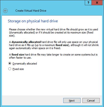Windows/2012/Server Client/Προχωρημένα/VirtualBox 139 Σε αυτό το διάλογο θα πρέπει να επιλέξετε τον τύπο δίσκου που θέλετε να δημιουργήσετε.