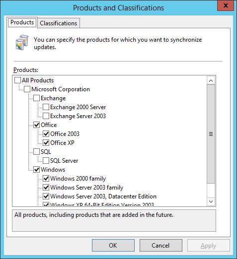 Windows/2012/Server Client/Προχωρημένα/WSUS 163 Τα προϊόντα για τα οποία