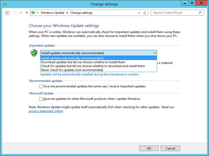 Windows/2012/Server Client/Εγκατάσταση εξυπηρετητή 14 Αρχικά εγκαθίστανται όλες οι ενημερώσεις από την εφαρμογή Server Manager επιλέγοντας Server