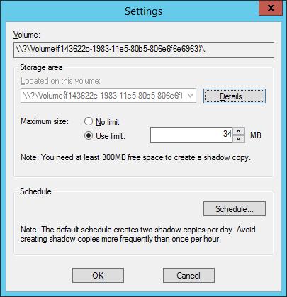 Windows/2012/Server Client/Βασικές ρυθμίσεις εξυπηρετητή 20 Επίσης από το κουμπί Settings μπορούμε να επιλέξουμε το μέγεθος της κατάτμησης.