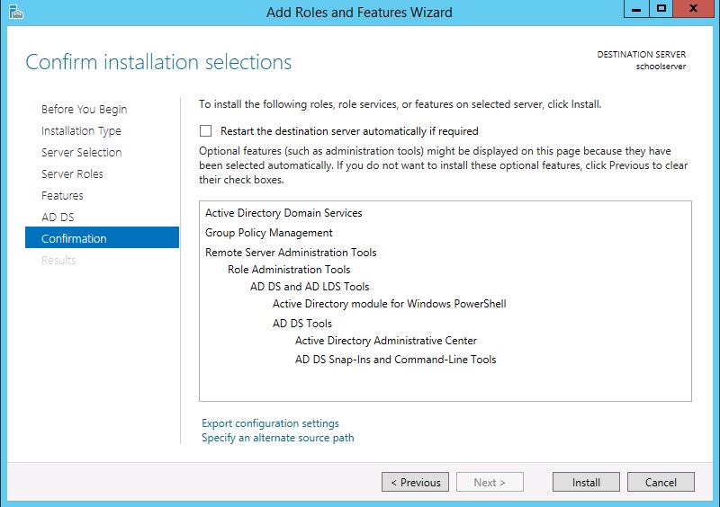 Windows/2012/Server Client/Ρύθμιση εξυπηρετητή 26 Μετά την εγκατάσταση γίνεται επανέναρξη του υπολογιστή.