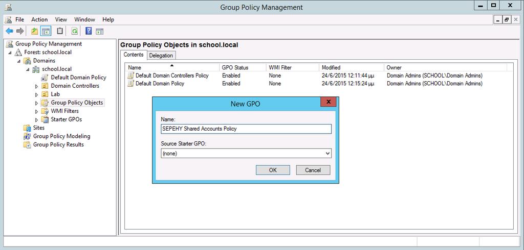Windows/2012/Server Client/Διαμόρφωση 40 Οι ρυθμίσεις μιας πολιτικής τροποποιούνται με δεξί click στην πολιτική Edit.