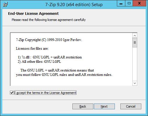 Windows/2012/Εφαρμογές/7-zip 61 Αποδεχτείτε τους όρους Επιλέγοντας το