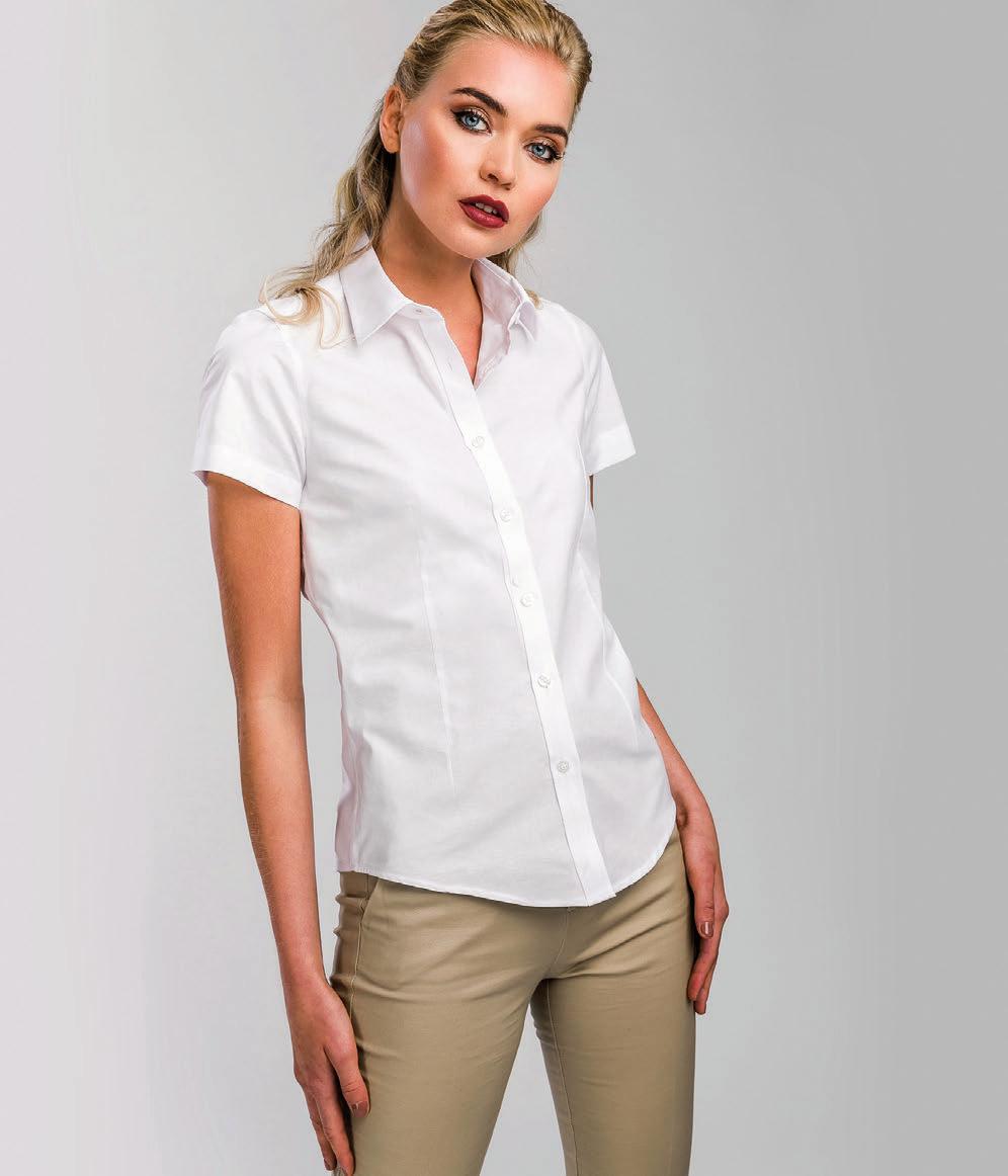 TH Clothes 2019 / CORPORATE / London Women 49 London Women γυναικείο κοντομάνικο πουκάμισο τύπου oxford 130 G/M ² White Sky Blue 70% βαμβάκι /