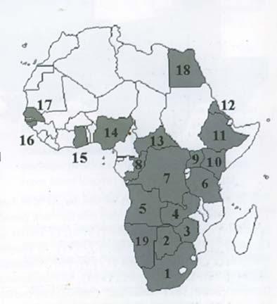 Εικόνα 1 : Εµφάνιση του µικρού σκαθαριού κυψέλης ως ενδηµικό είδος στην αφρικανική ήπειρο. (Hood, M.) Η αδυναµία ταχείας εξάπλωσης στις περιοχές αυτές οφείλεται κυρίως στις µέλισσες.