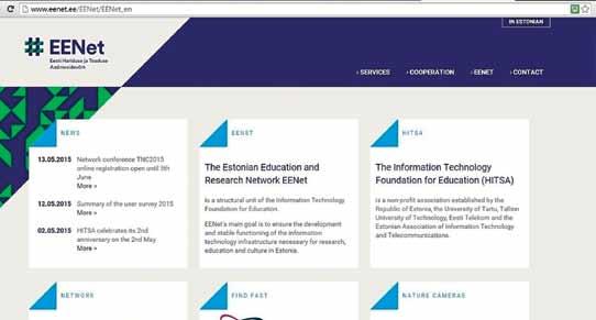 Η ιστοσελίδα του Εσθονικού Δικτύου Έρευνας και Τεχνολογίας EENet ως εξυπηρετητές ιδρυμάτων που είναι αρμόδιοι για την εσθονική υποδομή Διαδικτύου, κυβερνητικοί και πολιτικοί στόχοι, υπηρεσίες που