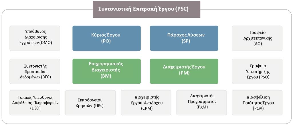 3. Οργάνωση Έργου και Ρόλοι Επίπεδο Διεύθυνσης Το Επίπεδο Διεύθυνσης προωθεί το έργο και έχει πλήρη γνώση της Έκθεσης Επιχειρησιακής Σκοπιμότητας του Έργου.