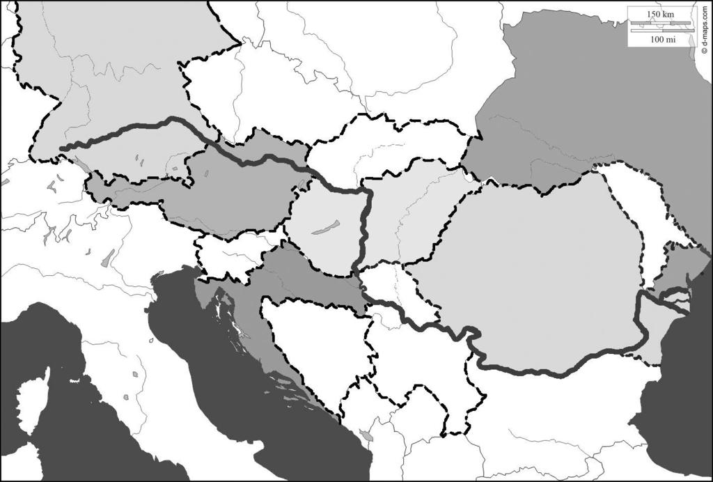 2.Να ονομάσετε τις χώρες (από το 1 μέχρι το 6) που φαίνονται στον πιο κάτω χάρτη (Χάρτης 1) και τη θάλασσα (Νο. 7) 1.. 2...3. 4. 5... 6... και 7.. Θάλασσα Χάρτης 1: Δούναβης και Κεντρική Ευρώπη B 1.