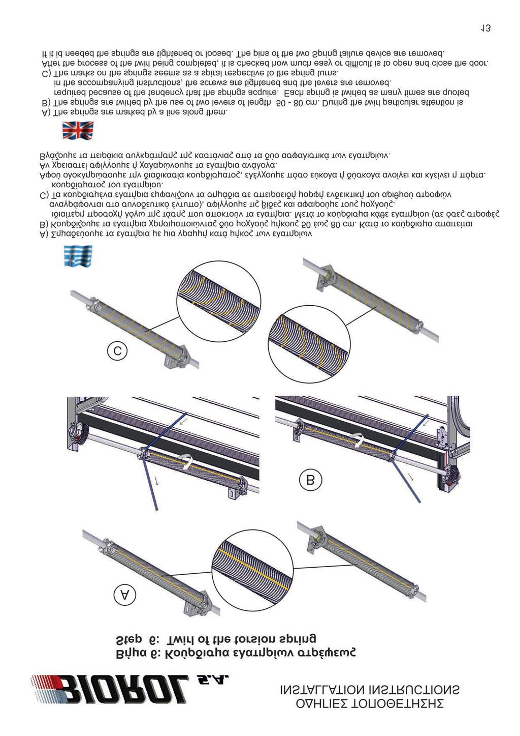 ΟΔΗΓΙΕΣ ΤΟΠΟΘΕΤΗΣΗΣ INSTALLATION INSTRUCTIONS Βήμα 6: Κούρδισμα ελατηρίων στρέψεως Step 6: Twirl of the torsion spring A. Σημαδεύουμε τα ελατήρια με μια γραμμή κατά μήκος των ελατηρίων B.