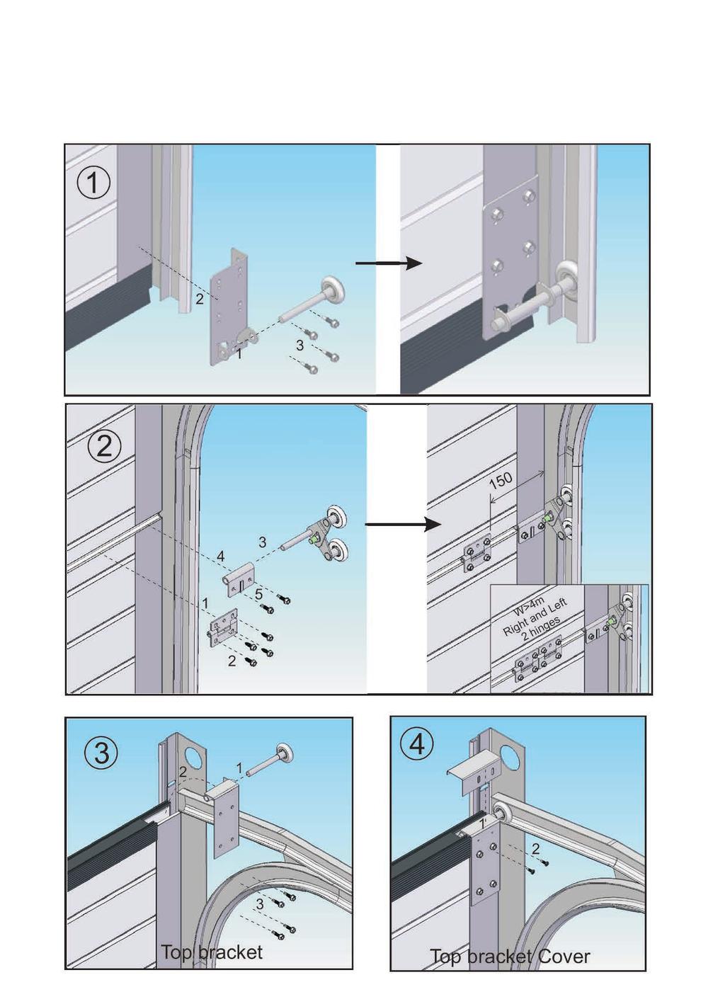 ΟΔΗΓΙΕΣ ΤΟΠΟΘΕΤΗΣΗΣ INSTALLATION INSTRUCTIONS Τοποθέτηση μπρακέτων και ακριανών μεντεσέδων για σπαστή πόρτα με καθρέφτη 120 mm Installation of brackets and side hinges for sectional door with frame