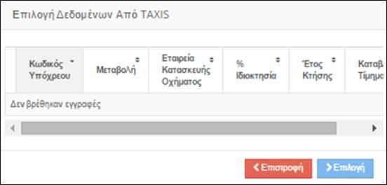 6.9.1.1 Επεξεργασία Διαγραφή Αν υπάρχουν εγγραφές στον πίνακα, είτε προστέθηκαν από το TAXIS ή με την Προσθήκη, και ο υπόχρεος επιλέξει κάποια εγγραφή (βλ. 2.1.1) αυτομάτως ενεργοποιούνται οι επιλογές Επεξεργασία και Διαγραφή.