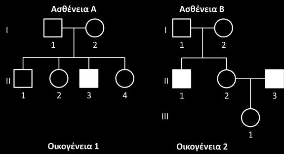 ΘΕΜΑ Γ ΑΡΧΗ 3ΗΣ ΣΕΛΙΔΑΣ ΣΥΣΤΗΜΑ Τα γενεαλογικά δέντρα του σχήματος 1 απεικονίζουν τον τρόπο κληρονόμησης δύο ασθενειών (Α και Β) σε δύο διαφορετικές οικογένειες.