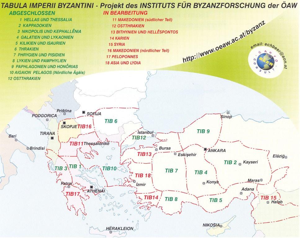 Χάρτης 10: Τα χωρικά εδάφια της Βυζαντινής Αυτοκρατορίας Πηγή: Criz, Cartwright, & Hurni (2012) Ο παραπάνω χάρτη υποδηλώνει τις διάφορες γεωγραφικές περιοχές και πως αυτές με τη σειρά τους ήταν