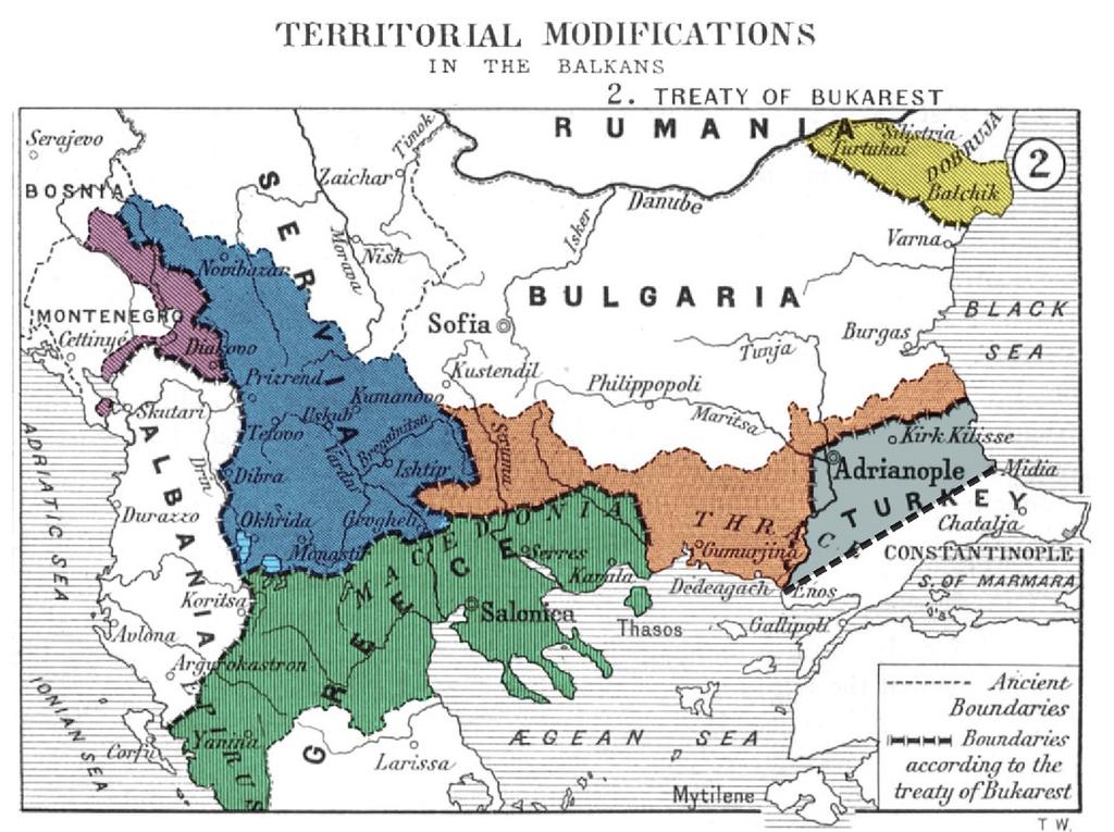 Χάρτης 25: Συνθήκη του Βουκουρεστίου -1913 Πηγή: http://www.macedonianleague.org/news/the-treaty-of-bucharest-borders-of-the-balkan-countries-asof-10-august-1913 4.