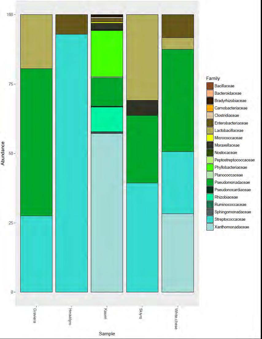 6.4.6 Συγκριτικά αποτελέσματα των δειγμάτων Στις γραφικές απεικονίσεις που ακολουθούν απεικονίζονται οι οικογένειες, τα γένη και τα είδη των βακτηρίων που ταυτοποιήθηκαν σε όλα τα δείγματα που