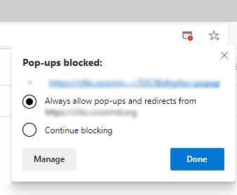 Edge : Πατάτε το εικονίδιο : Allow pop-ups and redirects from https://training.mindigital-shde.gr (Να επιτρέπεται ).