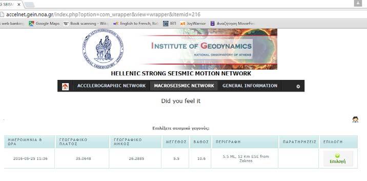 3.2.2.1 Δίκτυο μακροσεισμικών παρατηρήσεων: Το δίκτυο μακροσεισμικών παρατηρήσεων χρησιμοποιείται για τη συλλογή πληροφοριών για τις επιπτώσεις ισχυρών σεισμών.