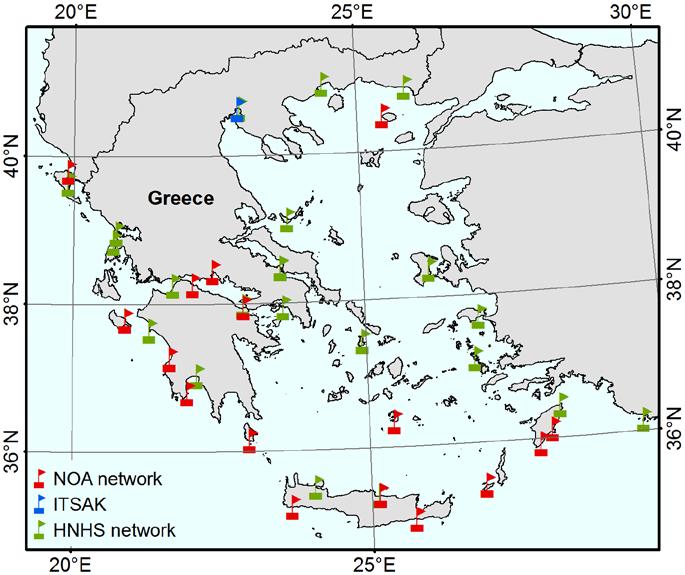 Το δίκτυο παλιρροιογράφων που υποστηρίζει τη λειτουργία του ΕΚΠΤ από τις αρχές του 2016 έχει διαμορφωθεί όπως δείχνει η Εικόνα 3-t4.