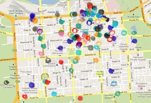 Εικόνα 18 Stereopublic map (Stinson, 2017) Το "Stereopublic: crowdsourcing the quiet" είναι ένα συμμετοχικό έργο τέχνης που ζητά από τους χρήστες να περιηγηθούν σε ήσυχα σημεία της πόλη τους, να το