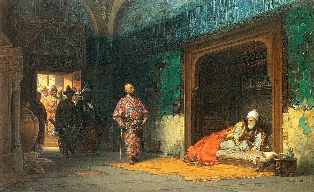 Ο Σουλτάνος Βαγιαζήτ Α αιχμάλωτος του Ταμουρλάνου Πίνακας του Stanislaw Chlebowski, 1878,