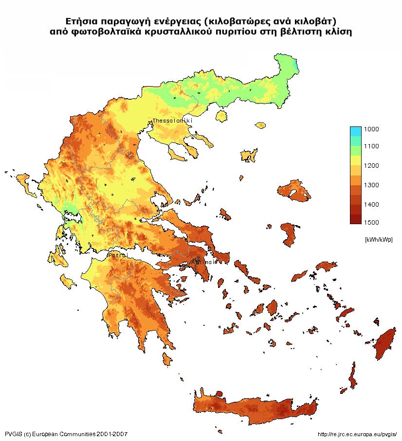 γενικές γραμμές, ένα φωτοβολταϊκό σύστημα στην Ελλάδα παράγει κατά μέσο όρο ετησίως περί τις 1.150-1.