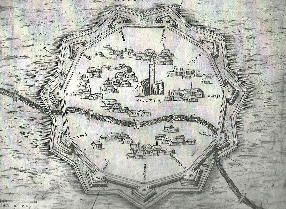 Χάρτης της Λευκωσίας από την οποία περνά ο Πεδιαίος. Ξεχωρίζει ο ναός της Αγίας Σοφίας (Αρχείο Α.