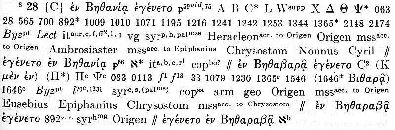 Unterschiedliche Lesarten Vers 28 In Bethanien geschah dies (P 59 P 75 A B C* L W X Θ Ψ*.