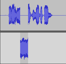 Επιλέξετε ένα κομμάτι του ήχου και εισάγετε σιγή (βλέπε σχήμα) 4. Διπλασιάστε τη γραμμή της σιγής 5. Αναπαράγετε τον ήχο και εντοπίστε τα σημεία που έχει εισαχθεί η σιγή.