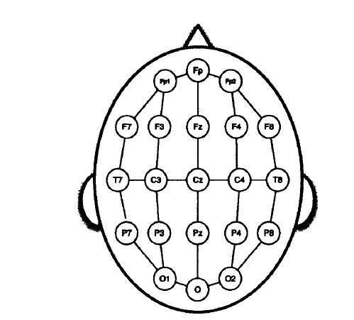 22 ΚΕΦΑΛΑΙΟ 1. ΕΙΣΑΓΩΓΗ Σχήμα 1.2: EEG ηλεκτρόδια τοποθετημένα συμμετρικά στο τριχωτό της κεφαλής 4.