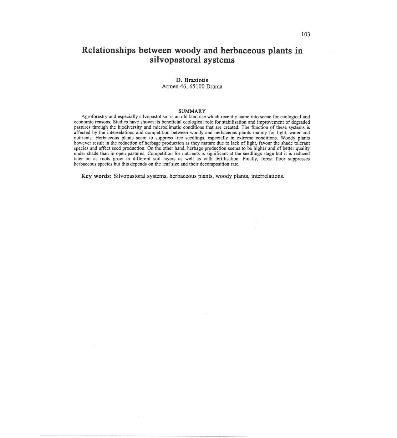 Relationships between woody and herbaceous plants ιη silvopastoral systems 103 D.