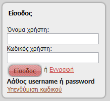 Λάθος username ή password Στην περίπτωση που ο χρήστης έχει ξεχάσει τον κωδικό δε θα