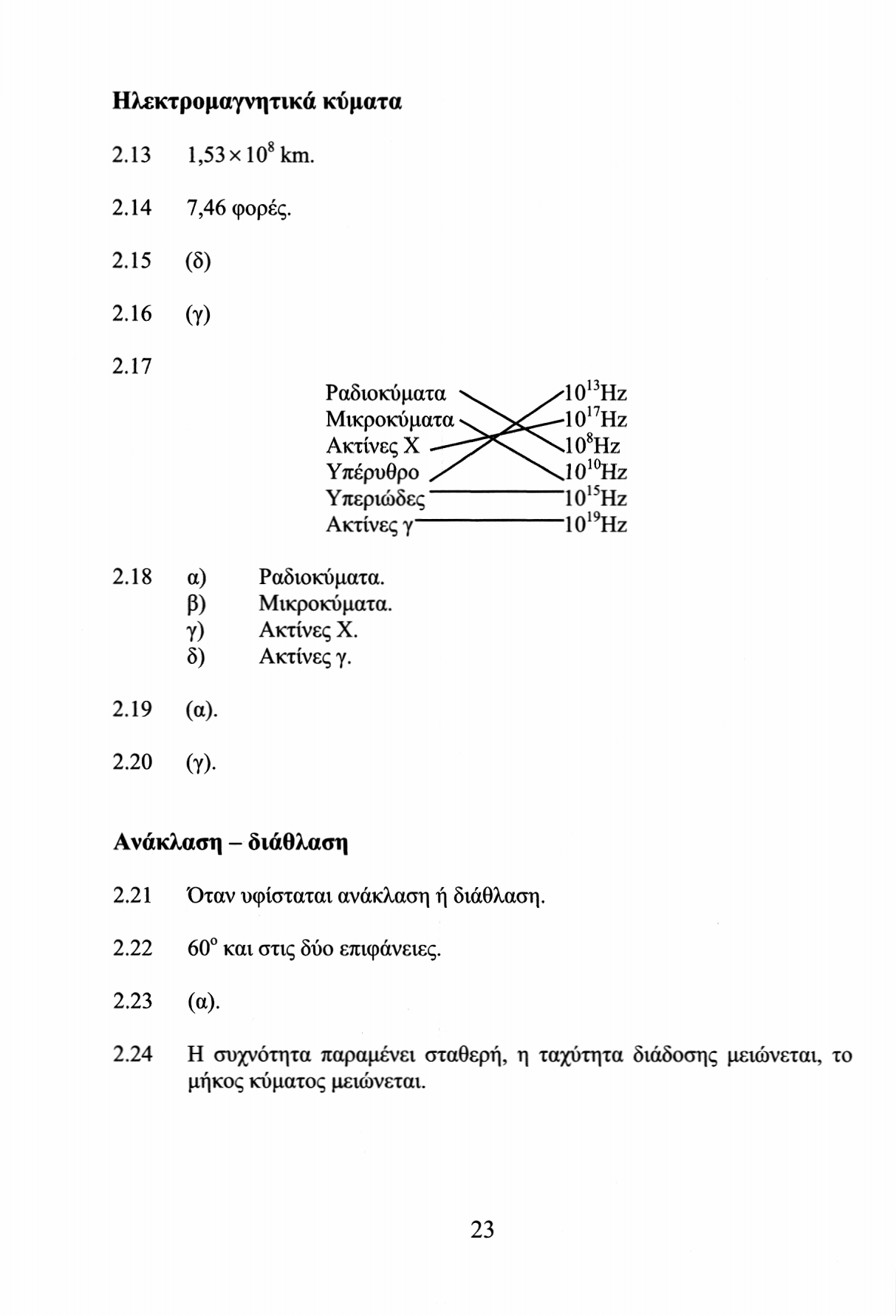 Ηλεκτρομαγνητικά κύματα.13 1,53 χ ΙΟ 8 km..14 7,46 φορές..15 (δ).16 (γ).
