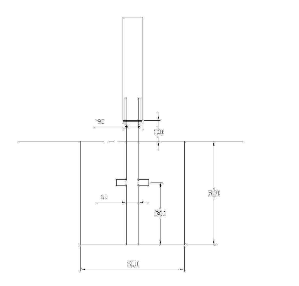 Στον σωλήνα επικολλάται η φλάντζα 90x90mm, η οποία φέρει ακτινικά 4 οπές Φ10,5mm. Η φλάντζα εφάπτει στο κάτω μέρος ξύλινου υποστυλώματος διαστάσεων 95x95mm.