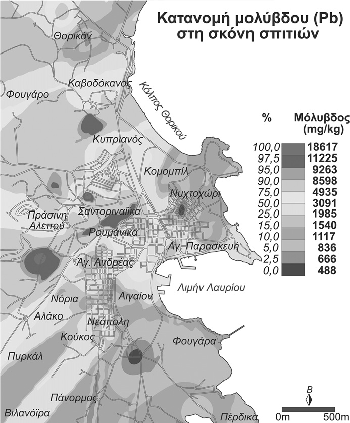 6. Γεωγραφική κατανομή του μολύβδου στο