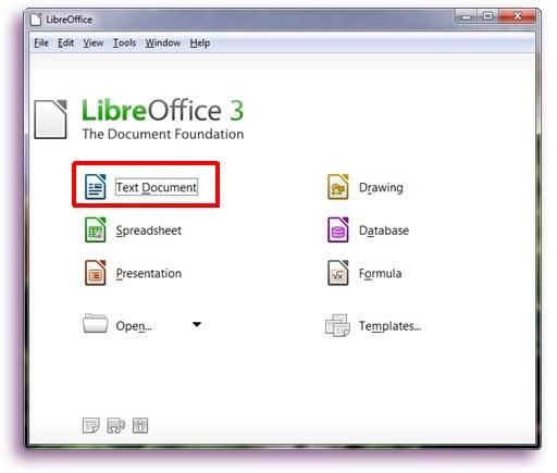 Για να ξεκινήσει το LibreOffice Writer, όπως φαίνεται στην Εικόνα 9, θα πρέπει να πάτε στο Κέντρο έναρξης του LibreOffice και να επιλέξτε Text Document. (Έγγραφο κειμένου).