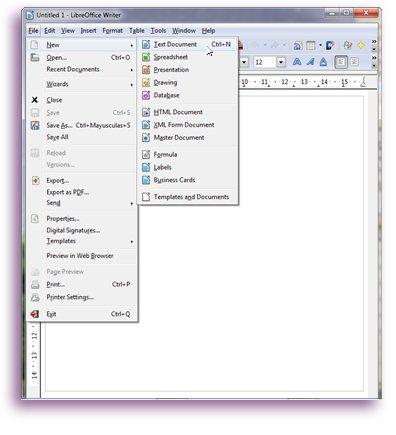 Εικόνα 10: Δημιουργία Νέων Εγγράφων στο LibreOffice Εικόνα 11: Δημιουργία Πολλαπλών Εγγράφων στο LibreOffice Σε αυτό το νέο έγγραφο, όπως φαίνεται στην Εικόνα 12 μπορείτε να πληκτρολογήσετε ένα