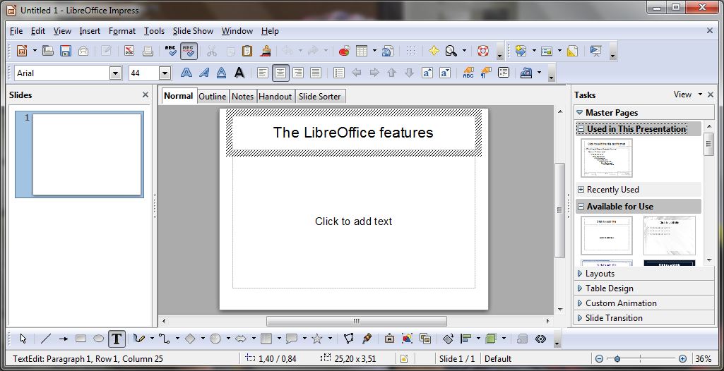 Εικόνα 72: Προσθήκη Εικόνων στη LibreOffice Impress Όταν δημιουργείτε μια νέα παρουσίαση, μπορείτε να προσθέσετε κάποιο στυλ σε αυτήν.