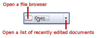 Εικόνα 74: Άνοιγμα ενός υπάρχοντος εγγράφου στη LibreOffice Μπορείτε επίσης να ανοίξετε ένα υφιστάμενο έγγραφο με έναν από τους παρακάτω τρόπους. Επιλέξτε File Open.