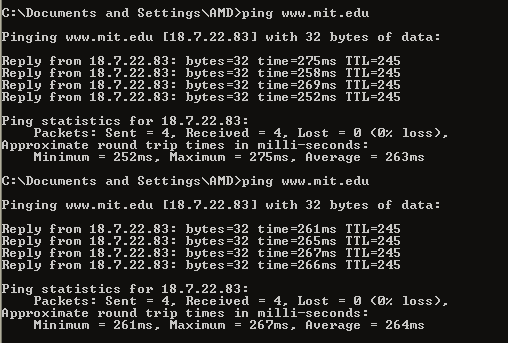 Πού παρατηρήσατε το μεγαλύτερο lag (καθυστέρηση στο round trip time); ΠΑΡΑΔΕΙΓΜΑ - ΛΥΣΗ Χρησιμοποιώντας την εντολή ping στην διεύθυνση