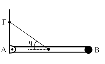 Να υπολογίσετε: α. Το μέτρο της τάσης του νήματος. β. Τη ροπή αδράνειας του συστήματος ράβδου σώματος ως προς άξονα που διέρχεται από το Α και είναι κάθετος στο επίπεδο του σχήματος.