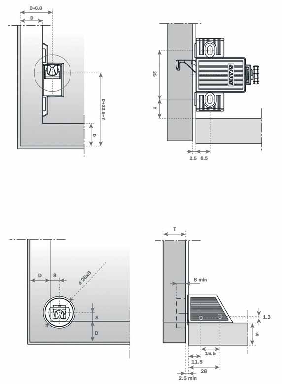 . Μηχανισμοί ανακλινόμενων πορτών SALICE FLAP DOOR & FLAP PUSH (κατόπιν παραγγελίας) - Οδηγίες τοποθέτησης συστημάτων Τοποθέτηση εξαρτήματος αποδέσμευσης push