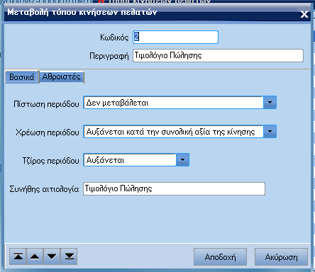 ATLANTIS ERP 119 Τύποι κινήσεων πελατών Με την επιλογή αυτή σχεδιάζετε τους τύπους κινήσεων πελατών.